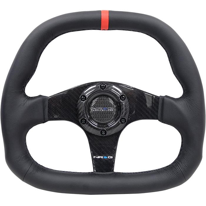 NRG Innovations, 320mm Flat Bottom Leather Grip Carbon Fiber Steering Wheel - ST-019CF-R