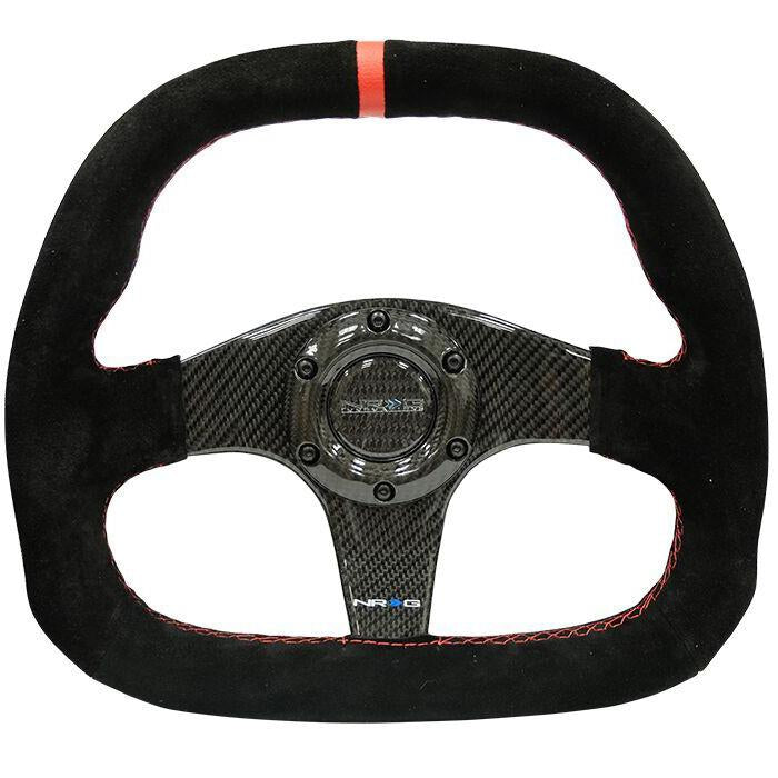 NRG Innovations, 320mm Flat Bottom Suede Grip Carbon Fiber Steering Wheel - ST-019CF