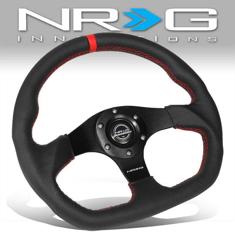 NRG Innovations, 320mm Flat Bottom Suede Style Leather Aluminum Steering Wheel - RST-024MB-R-RD