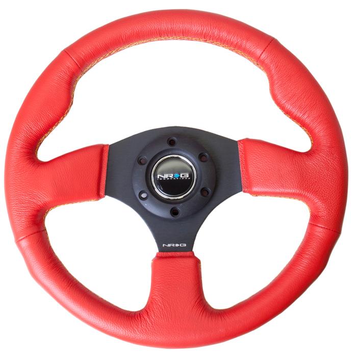 NRG Innovations, 320mm Red Leather Grip Steering Wheel - ST-012RR-YS