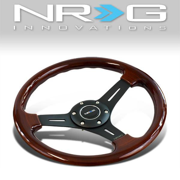 NRG Innovations, 330mm 1 in. Deep Dish Wood Grain Grip Steering Wheel - ST-015-1BK