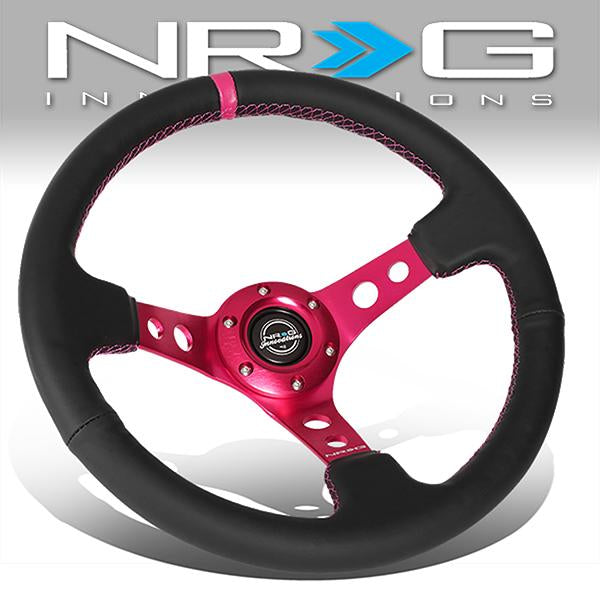 NRG Innovations, 350mm 3 in. Deep Dish Aluminum Leather Grip Steering Wheel - RST-006FH