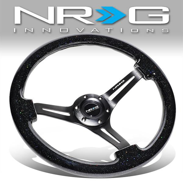 NRG Innovations, 350mm 3 in. Deep Dish Black Spokes Colored Wood Steering Wheel - RST-018BSB-BK