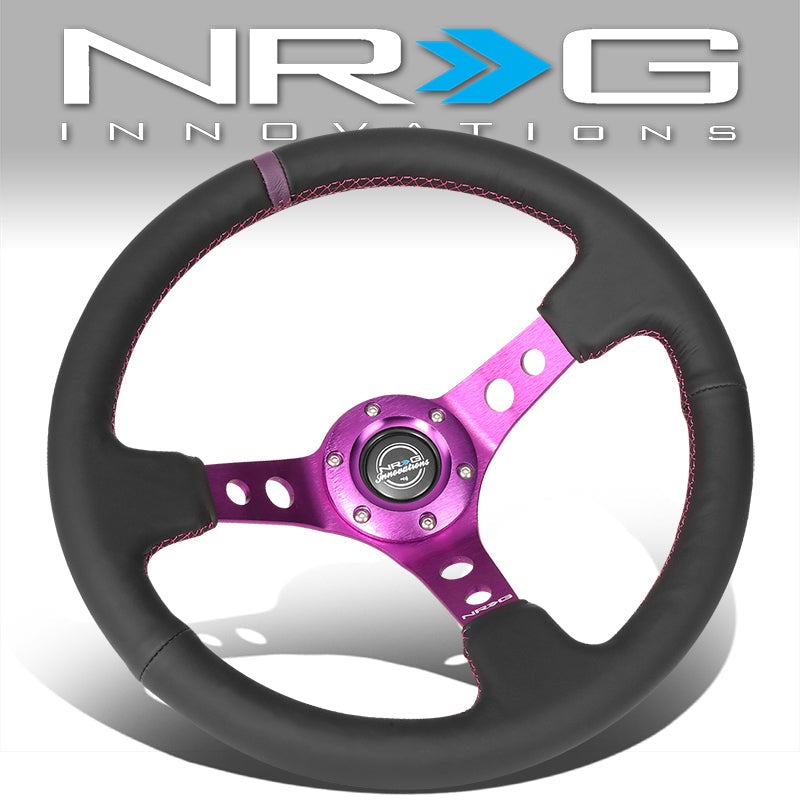 NRG Innovations, 350mm 3 in. Deep Dish Leather Grip Aluminum Steering Wheel - RST-006PP