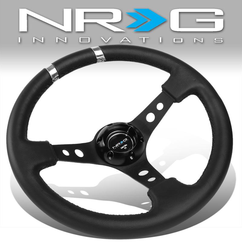 NRG Innovations, 350mm 3 in. Deep Dish Leather Grip Steering Wheel - Aluminum - RST-016R-SL