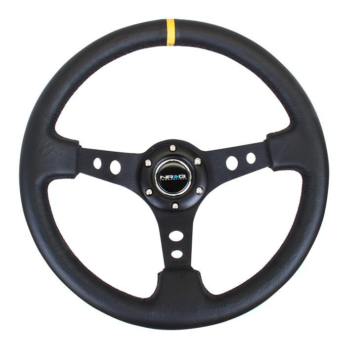 NRG Innovations, 350mm 3 in. Deep Dish Leather Grip Steering Wheel - RST-006BK-Y