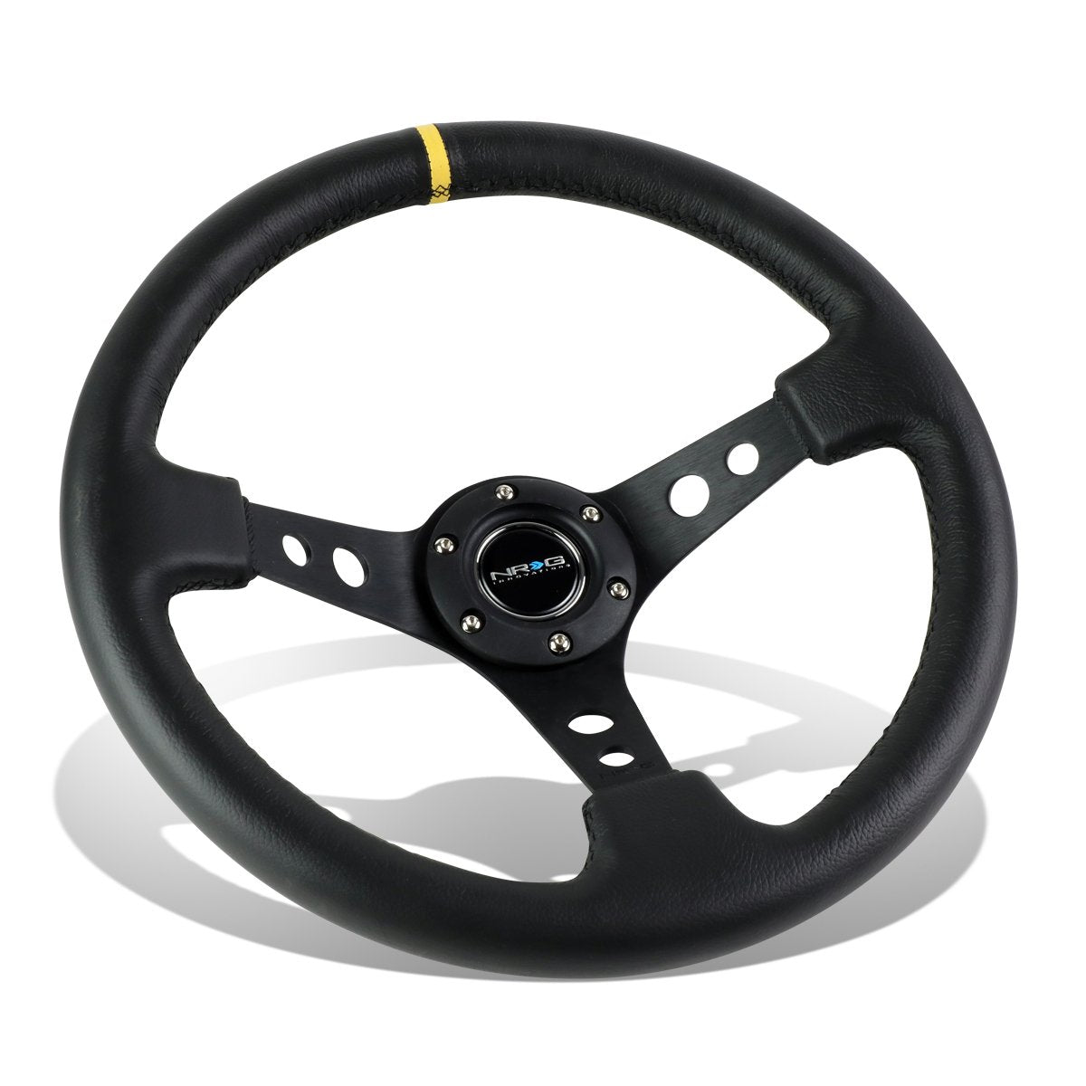 NRG Innovations, 350mm 3 in. Deep Dish Leather Grip Steering Wheel - RST-006BK-Y