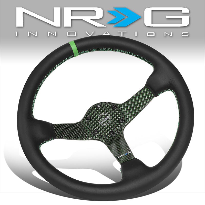 NRG Innovations, 350mm 3 in. Deep Dish Leather Grip Steering Wheel - RST-036CF-GN