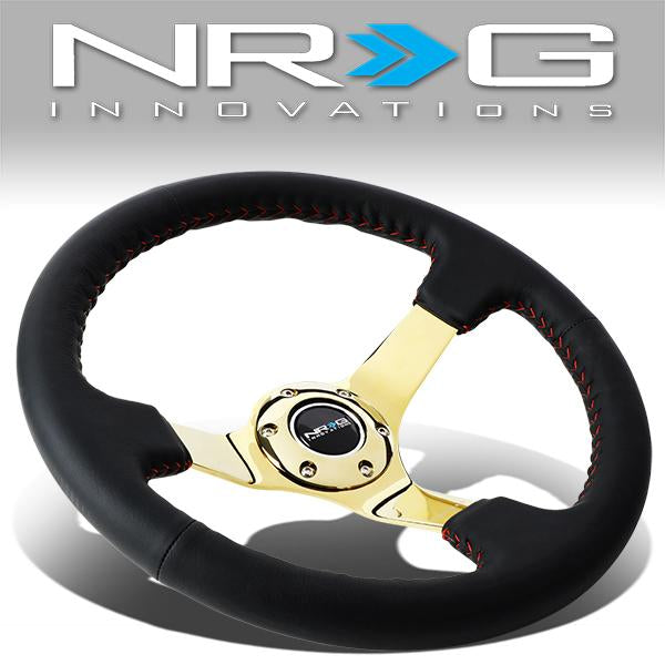 NRG Innovations, 350mm 3 in. Deep Dish Leather Grip Steering Wheel - RST-036GD