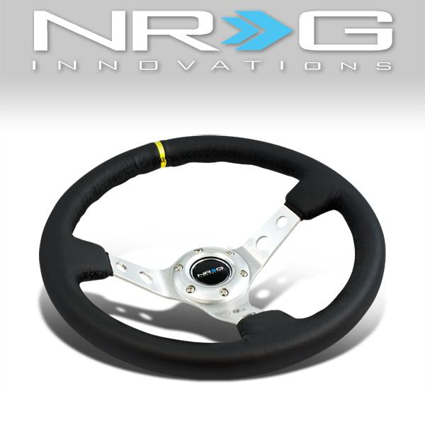 NRG Innovations, 350mm 3 in. Deep Dish Leather Grip Steering Wheel w/Center Mark - ST-006R-SL-Y