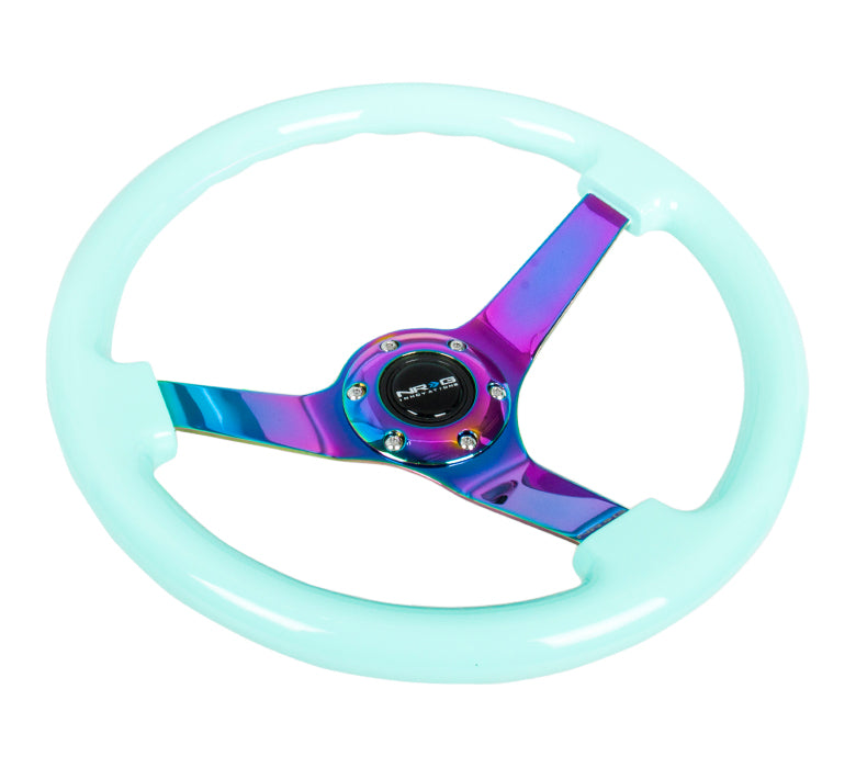 NRG Innovations, 350mm 3 in. Deep Dish Mint Fresh Wood Grain Steering Wheel - RST-036MF-MC