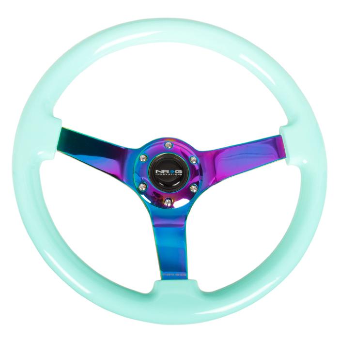 NRG Innovations, 350mm 3 in. Deep Dish Mint Fresh Wood Grain Steering Wheel - RST-036MF-MC