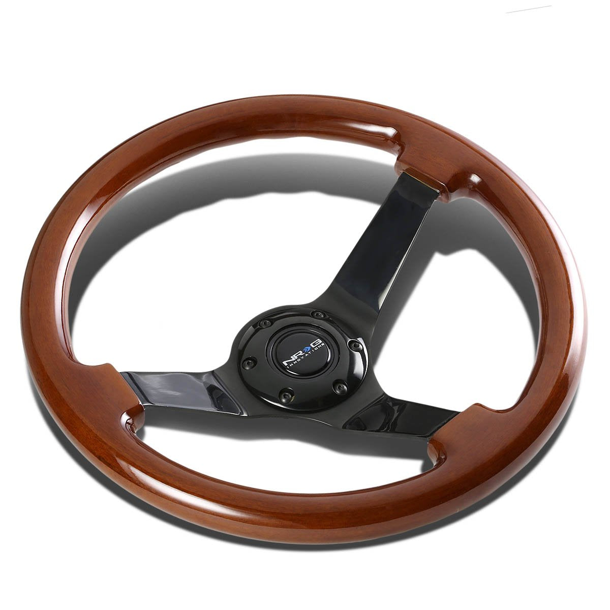 NRG Innovations, 350mm 3 in. Deep Dish Smooth Luxurious Wood Grip Steering Wheel - ST-036BR-BK