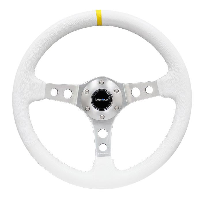 NRG Innovations, 350mm 3 in. Deep Dish White Leather Grip Steering Wheel - RST-006WT-Y