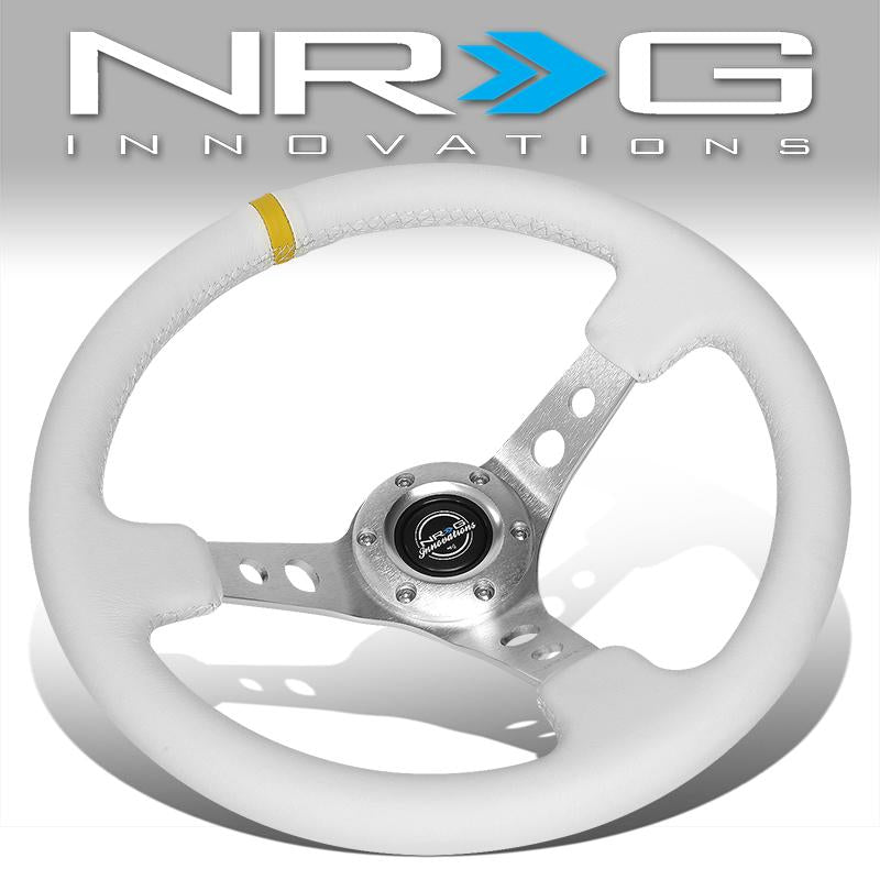 NRG Innovations, 350mm 3 in. Deep Dish White Leather Grip Steering Wheel - RST-006WT-Y