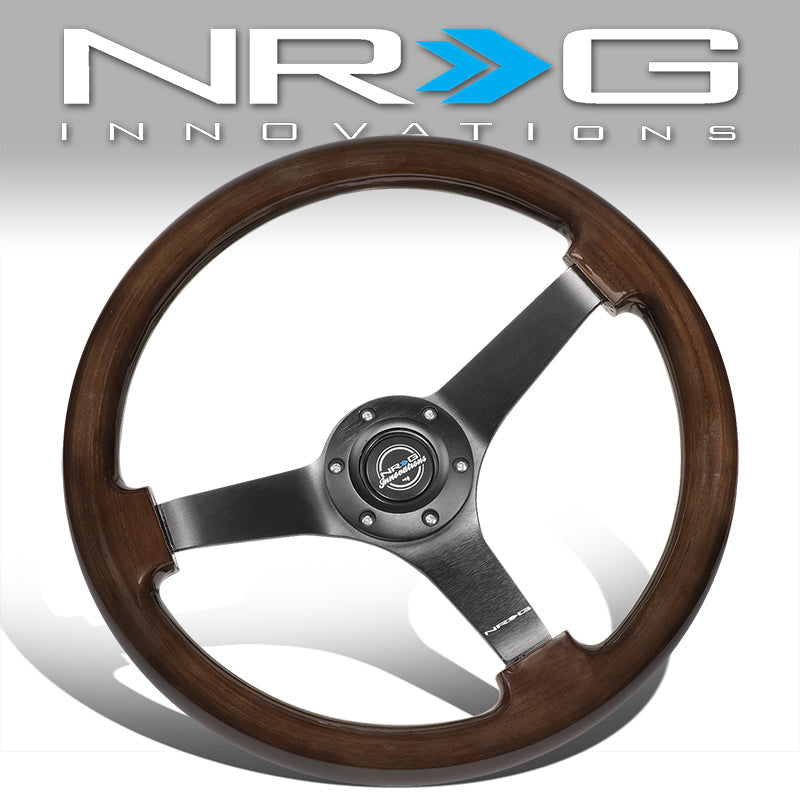 NRG Innovations, 350mm 3 in. Deep Dish Wood Grain Grip Steering Wheel - RST-036BK-BKW