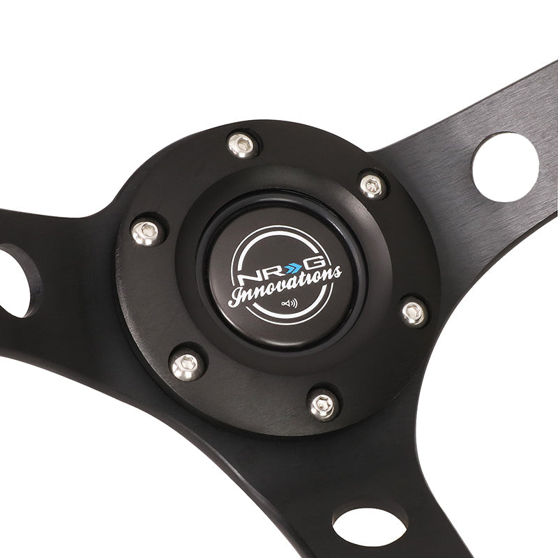 NRG Innovations, 350mm Aluminum 3 in. Deep Dish Leather Grip Steering Wheel - RST-006BK-WT-B