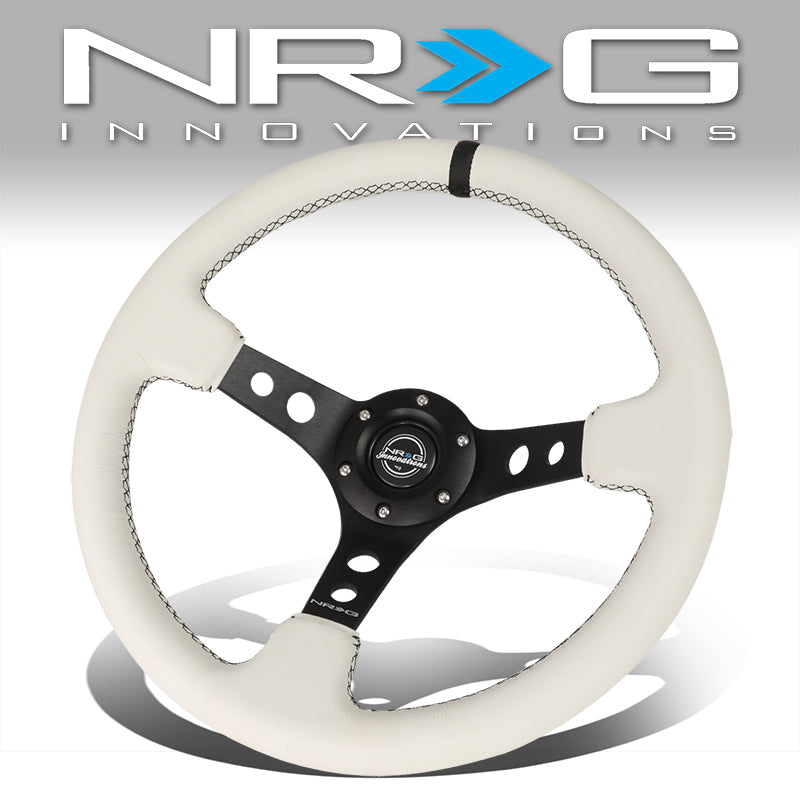 NRG Innovations, 350mm Aluminum 3 in. Deep Dish Leather Grip Steering Wheel - RST-006BK-WT-B