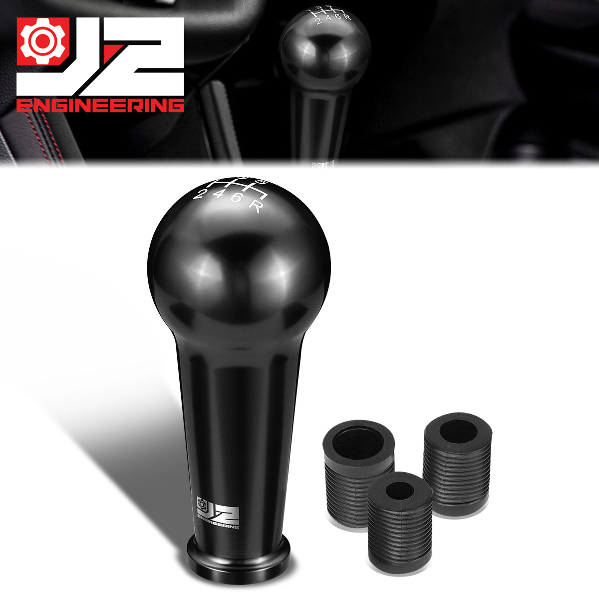 J2 Engineering, 46mm X 105mm 6-Speed Ball Teardrop Style Shift Knob [A Variety of Color Options]