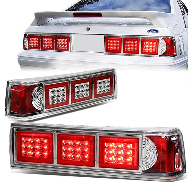 Nuvision Lighting, 87-93 Ford Mustang LED Rear Brake Tail Lights - Altezza Style - Chrome Housing