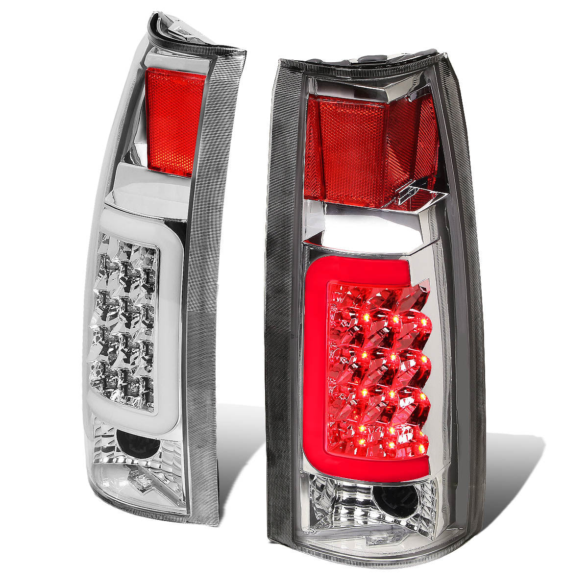 Nuvision Lighting, 88-00 Chevy Silverado C10 C/K 1500 2500 3500 Suburban LED C-Bar Tail Lights - Chrome