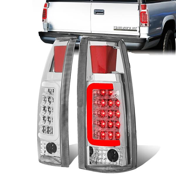 Nuvision Lighting, 88-00 Chevy Silverado C10 C/K 1500 2500 3500 Suburban LED C-Bar Tail Lights - Chrome