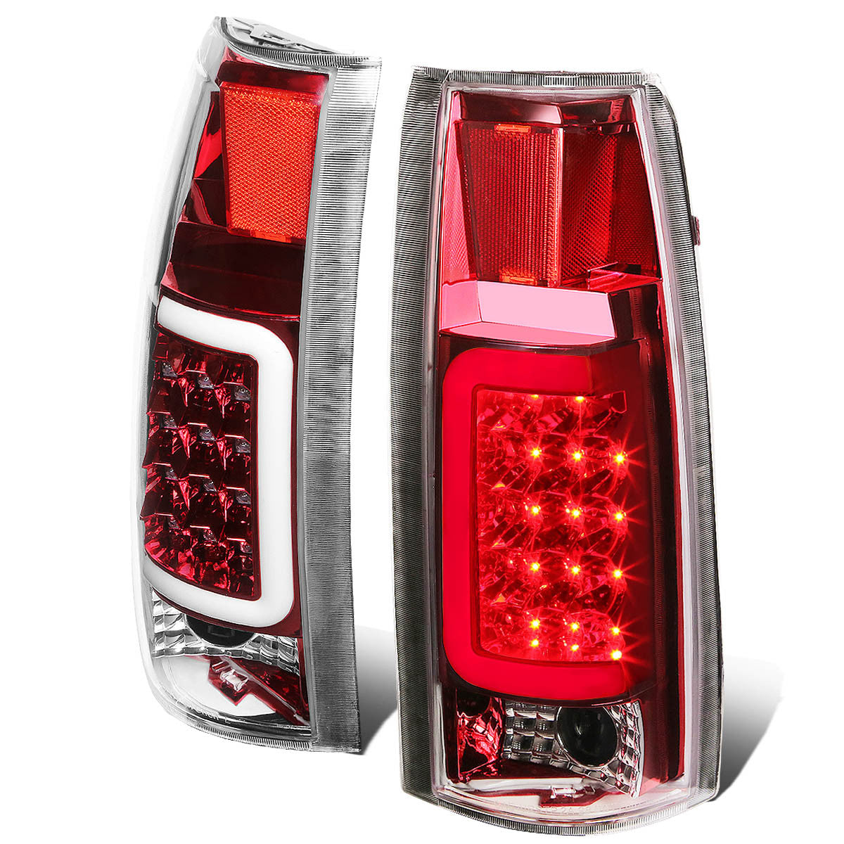 Nuvision Lighting, 88-00 Chevy Silverado C10 C/K 1500 2500 3500 Suburban LED C-Bar Tail Lights - Red