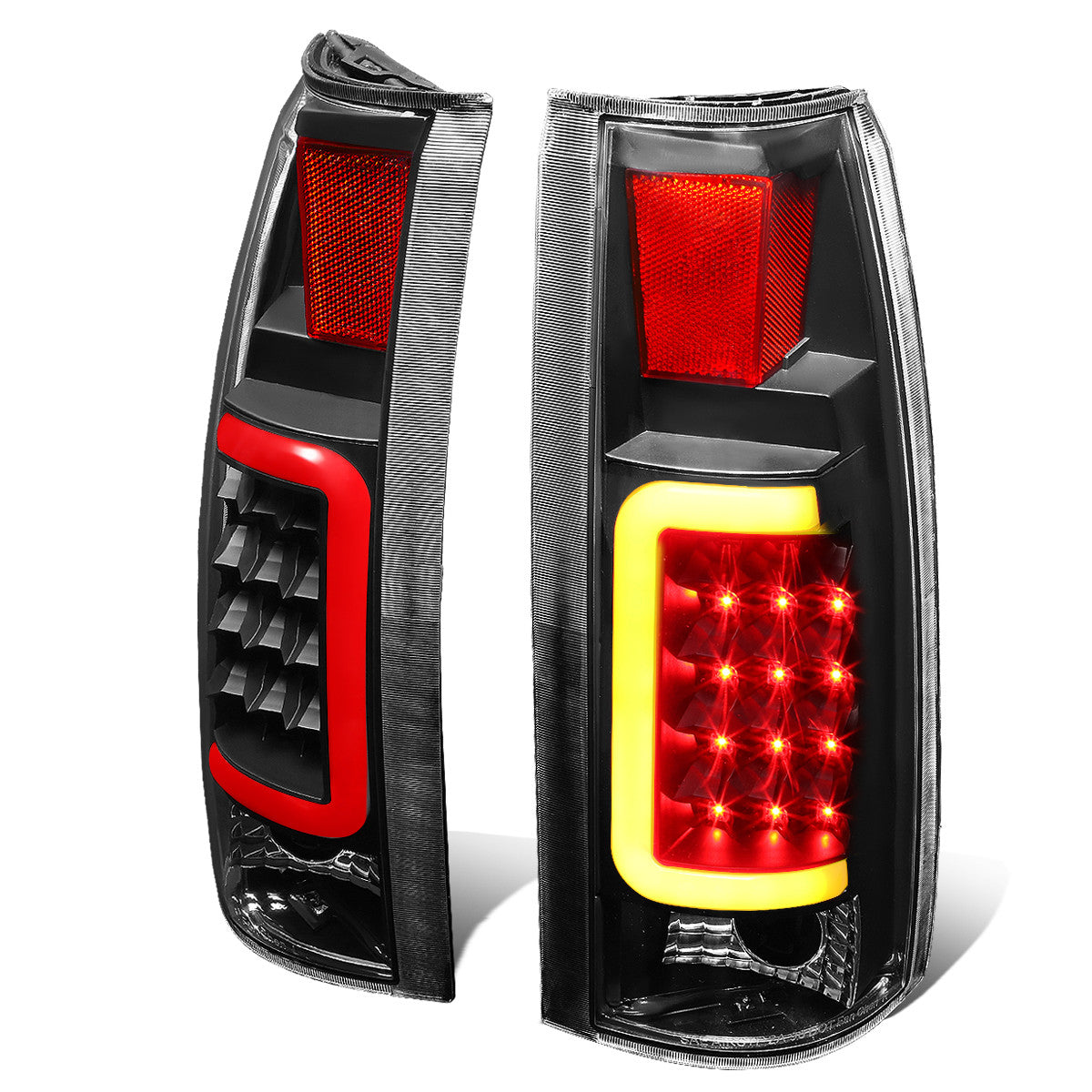 Nuvision Lighting, 88-00 Chevy Silverado C10 C/K 1500 2500 3500 Suburban Red C-Bar LED Tail Lights - Black