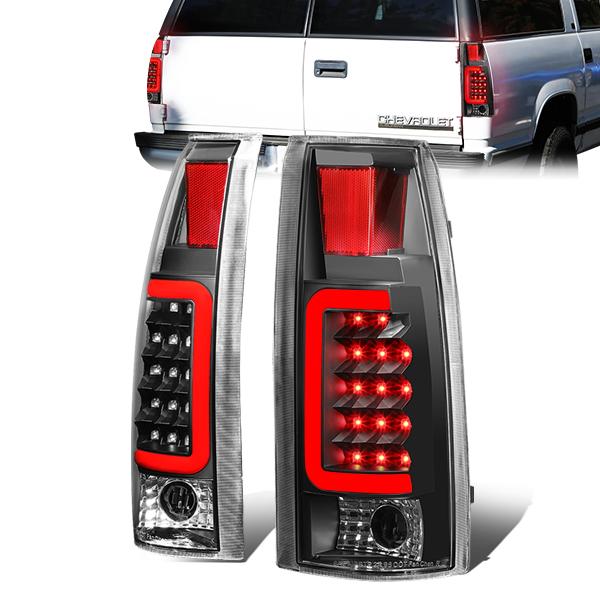 Nuvision Lighting, 88-00 Chevy Silverado C10 C/K 1500 2500 3500 Suburban Red C-Bar LED Tail Lights - Black