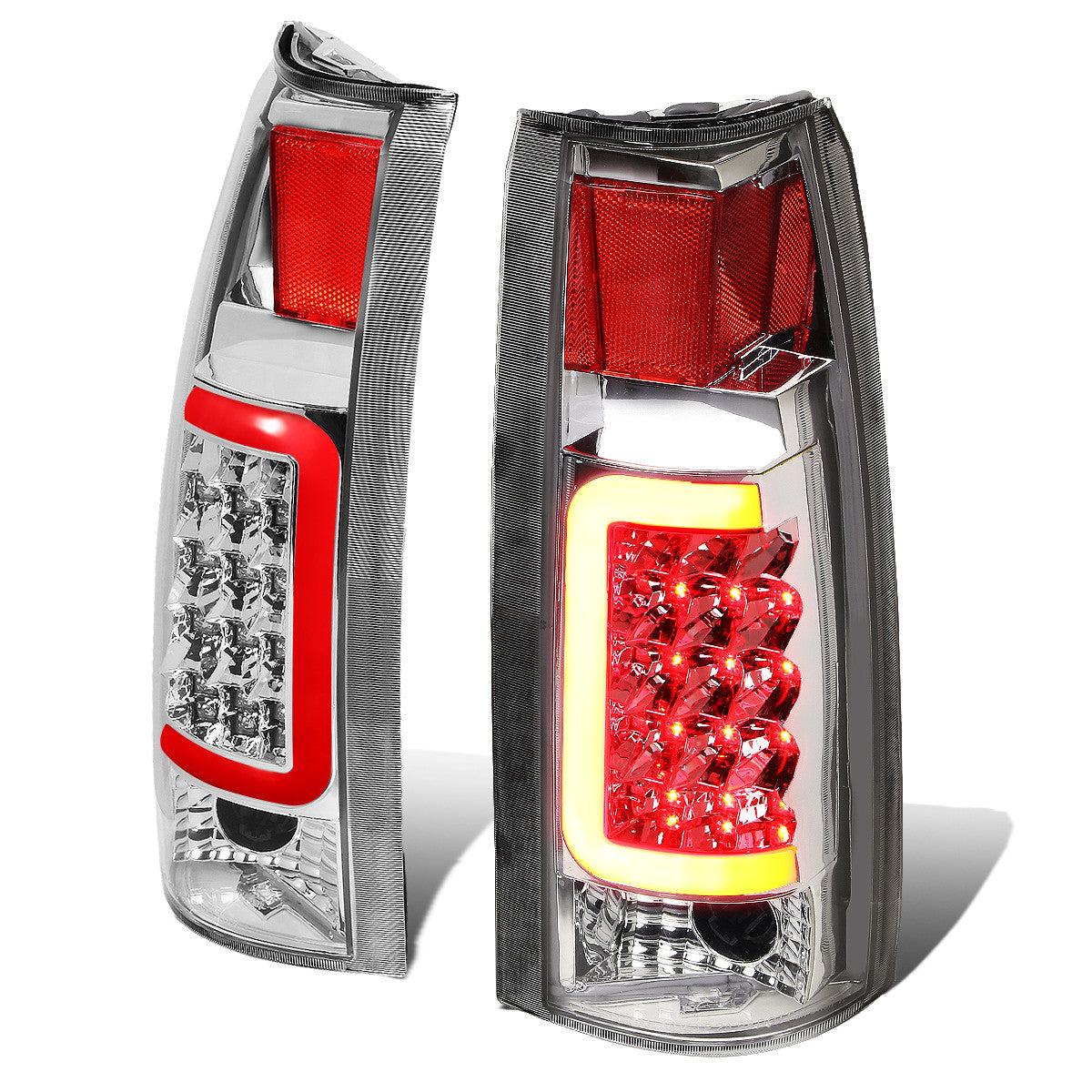 Nuvision Lighting, 88-00 Chevy Silverado C10 C/K 1500 2500 3500 Suburban Red C-Bar LED Tail Lights - Chrome