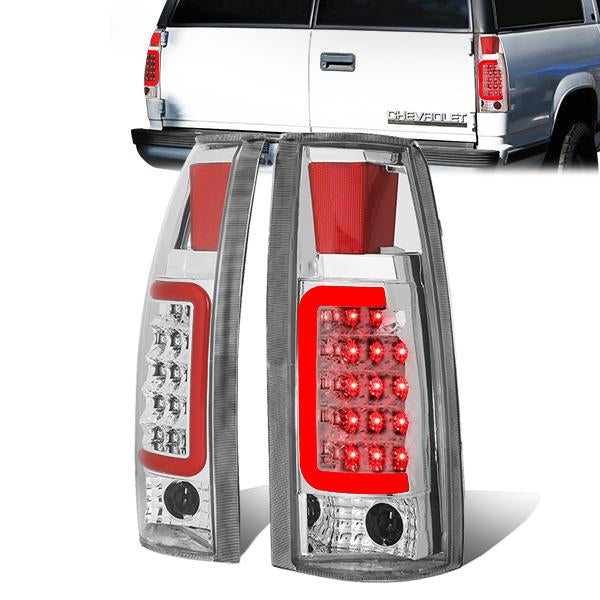 Nuvision Lighting, 88-00 Chevy Silverado C10 C/K 1500 2500 3500 Suburban Red C-Bar LED Tail Lights - Chrome