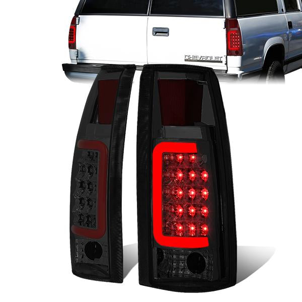 Nuvision Lighting, 88-00 Chevy Silverado C10 C/K 1500 2500 3500 Suburban Red C-Bar LED Tail Lights - Smoked