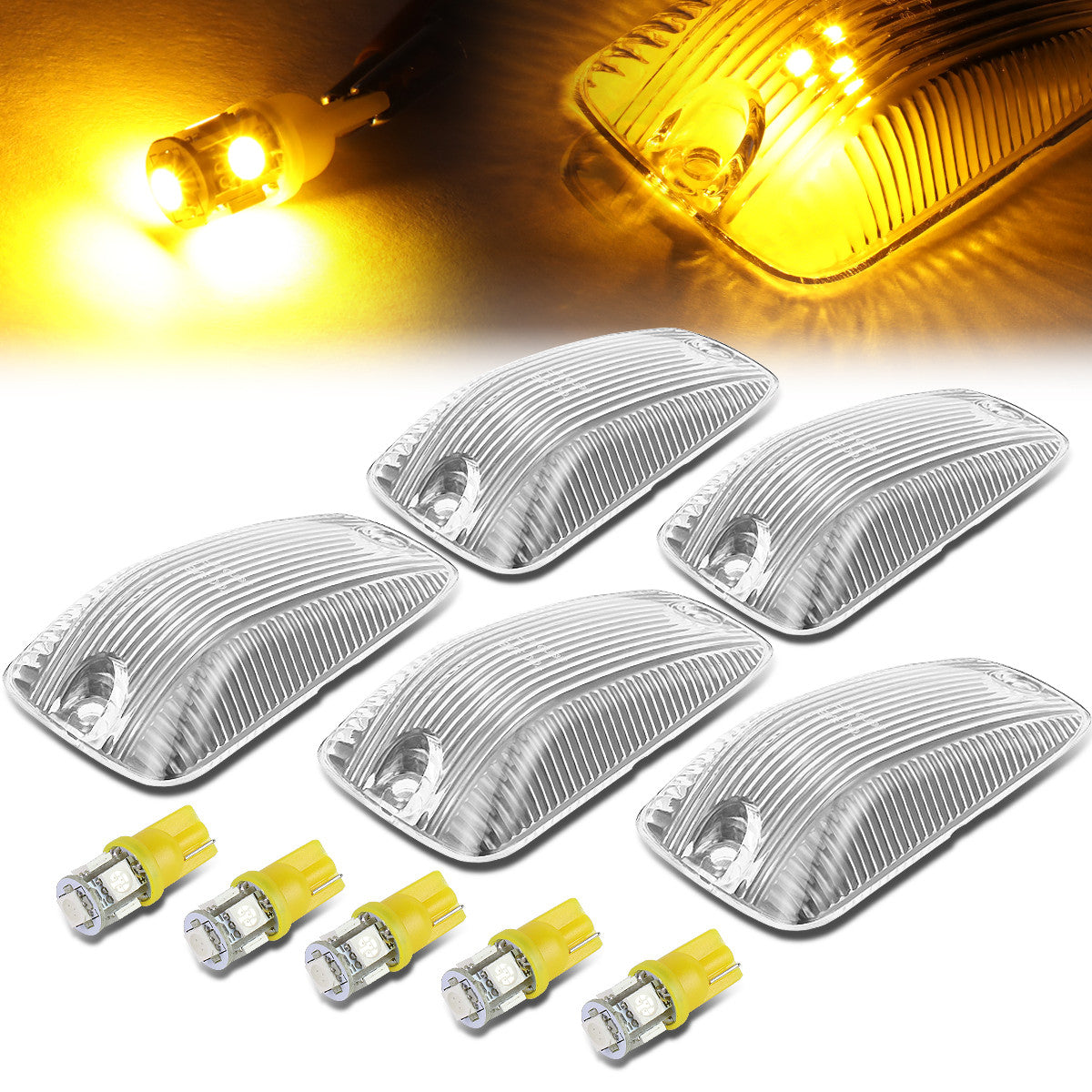 DNA Motoring, 88-02 Chevy GMC C/K 1500 2500 3500 Chrome Housing Cab Roof Lights - Amber LED