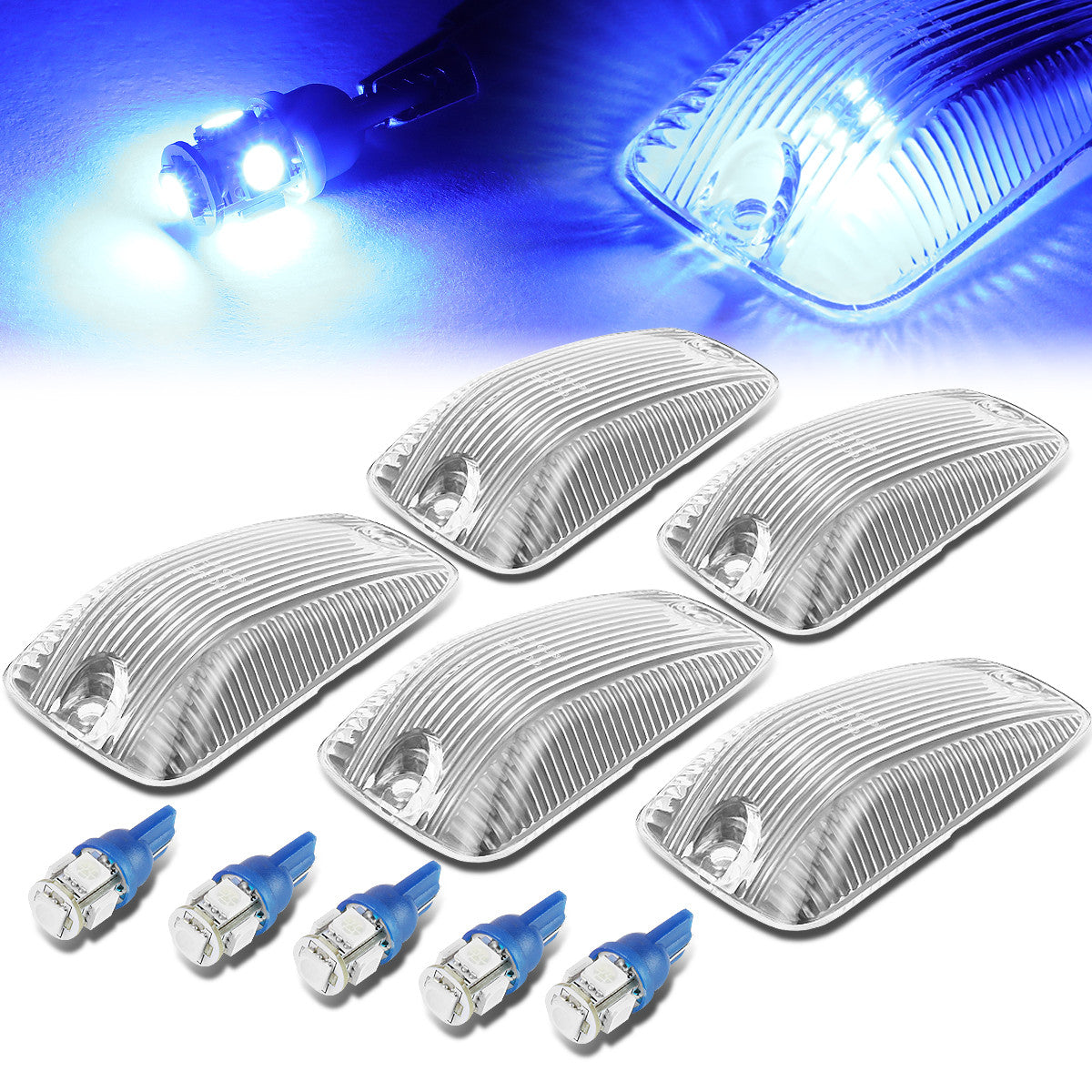 DNA Motoring, 88-02 Chevy GMC C/K 1500 2500 3500 Chrome Housing Cab Roof Lights - Blue LED