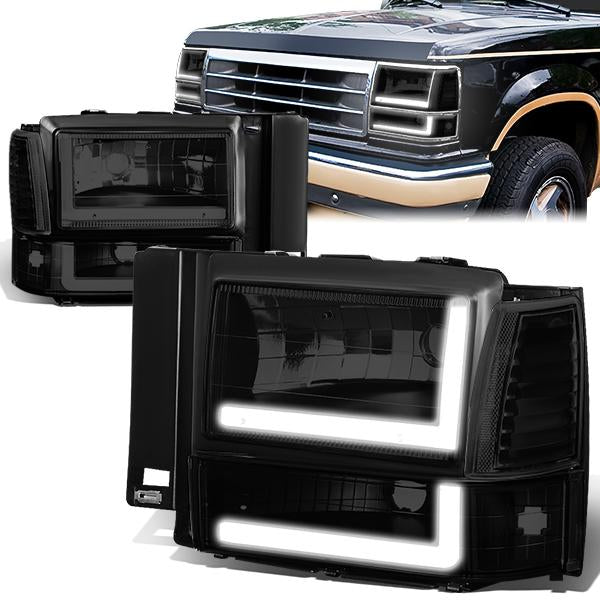 Nuvision Lighting, 91-94 Ford Explorer LED DRL Headlights+Bumper Lamp - Tinted Housing Clear Corner