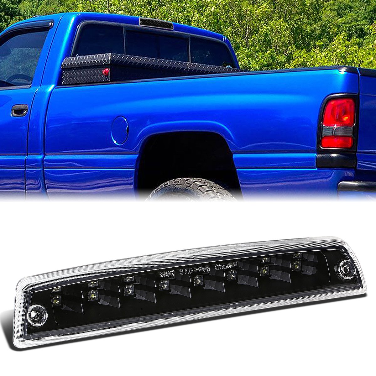 Nuvision Lighting, 94-02 Dodge Ram 1500 2500 3500 LED 3rd Brake Light+Cargo Lamp - Black Housing