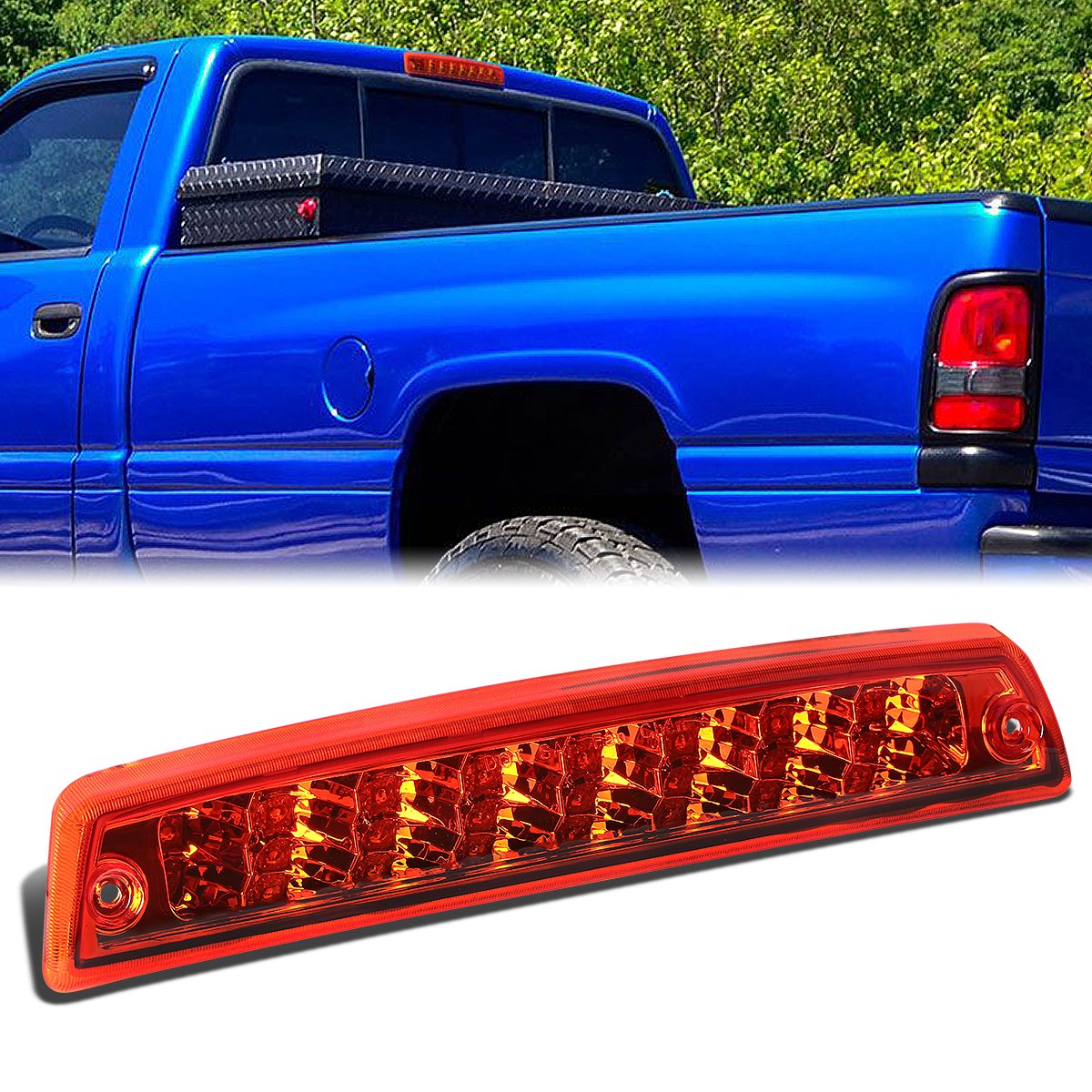 Nuvision Lighting, 94-02 Dodge Ram 1500 2500 3500 LED 3rd Brake Light+Cargo Lamp - Red Lens