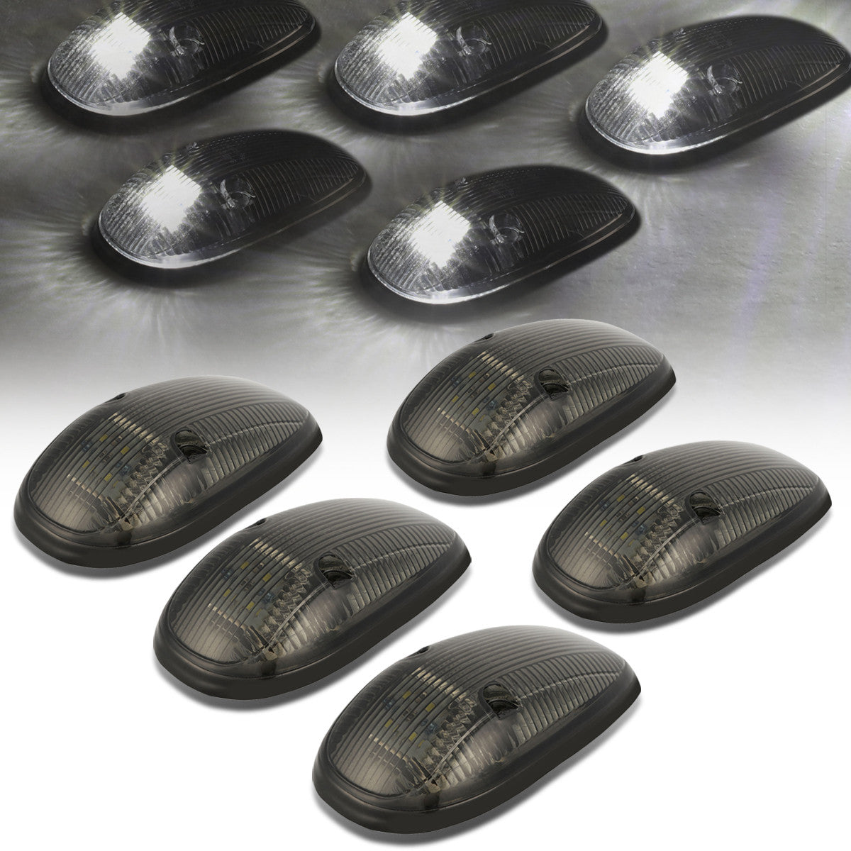 DNA Motoring, 99-02 Dodge Ram 1500 2500 3500 Smoked Lens Cab Roof Lights - White LED