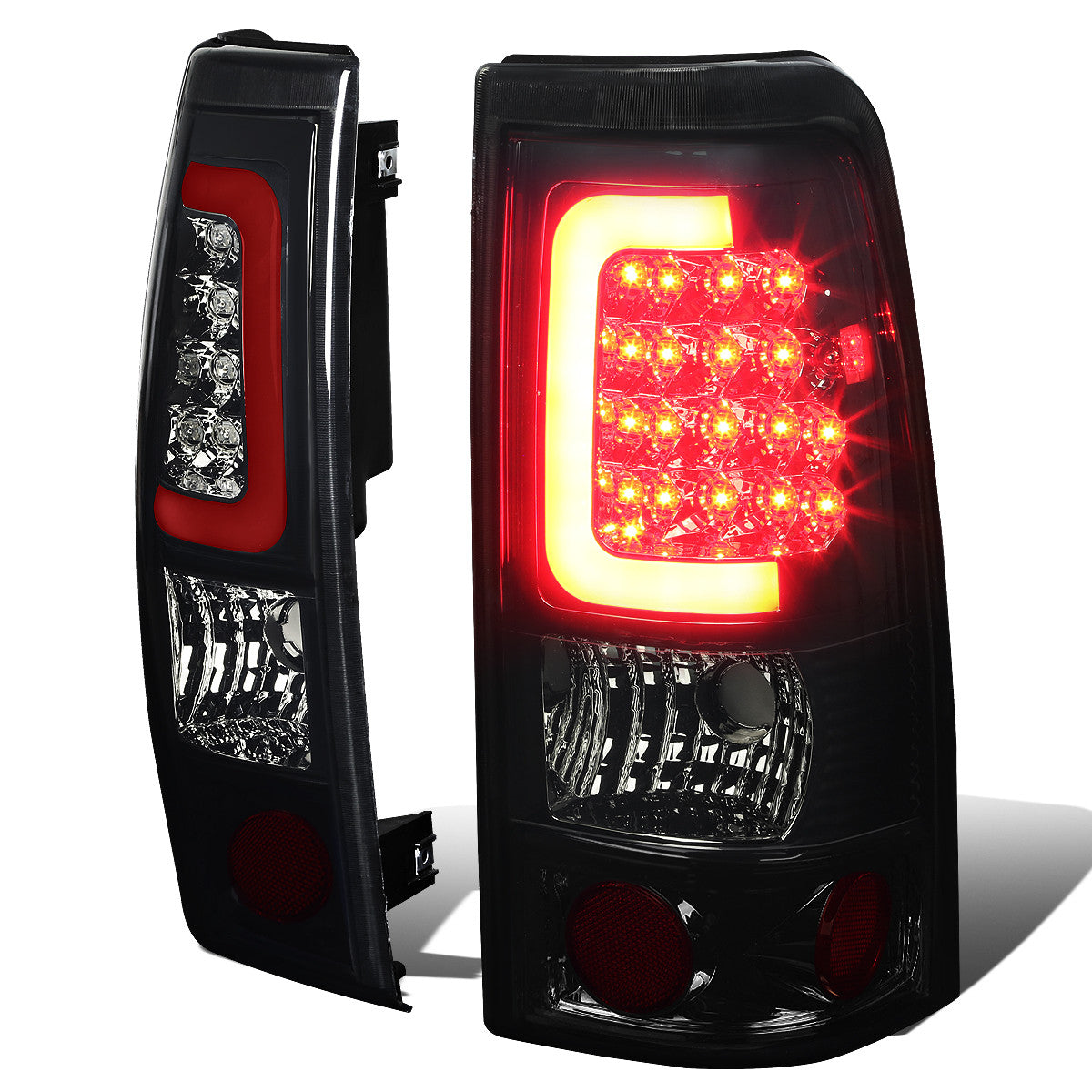 Nuvision Lighting, 99-03 Chevy Silverado GMC Sierra 1500 2500 3500 Red C-Bar LED Tail Lights - Smoked