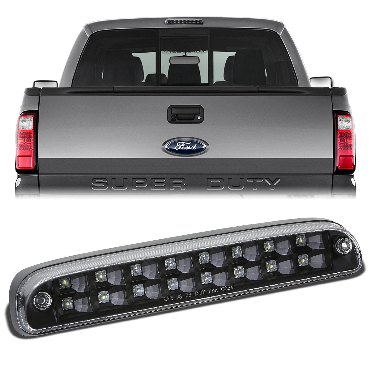 Nuvision Lighting, 99-16 Ford F250 F350 F450 F550 Super Duty 2-RowLED 3rd Brake Light - Black