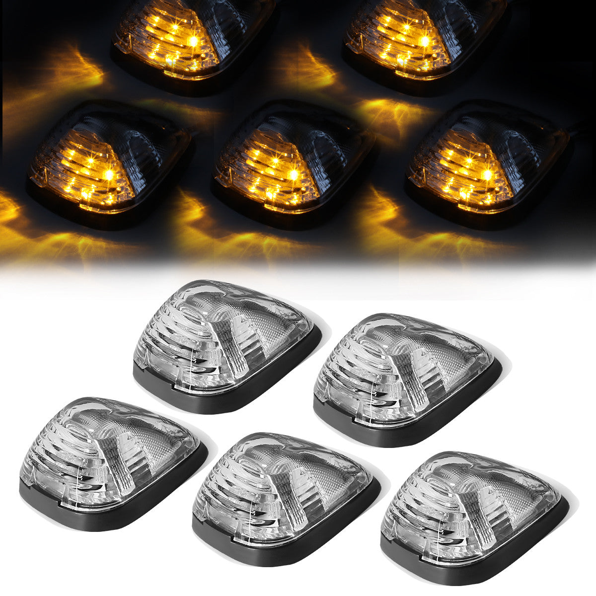 DNA Motoring, 99-16 Ford F250-F550 Super Duty 05-07 E150-E450 Chrome Housing Cab Roof Lights - Amber LED