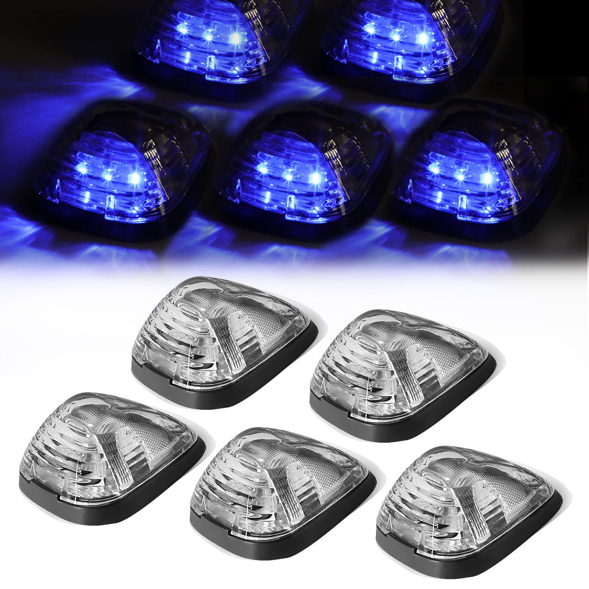 DNA Motoring, 99-16 Ford F250-F550 Super Duty 05-07 E150-E450 Chrome Housing Cab Roof Lights - Blue LED