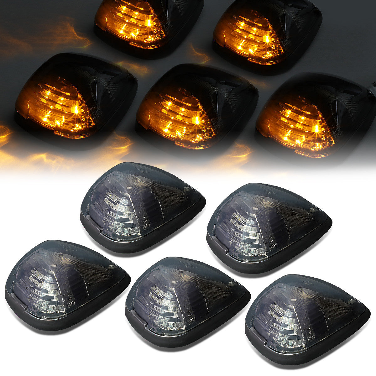 DNA Motoring, 99-16 Ford F250-F550 Super Duty 05-07 E150-E450 Smoked Lens Cab Roof Lights - Amber LED