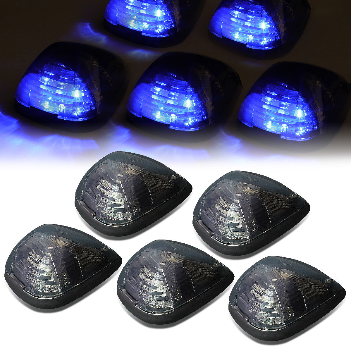 DNA Motoring, 99-16 Ford F250-F550 Super Duty 05-07 E150-E450 Smoked Lens Cab Roof Lights - Blue LED