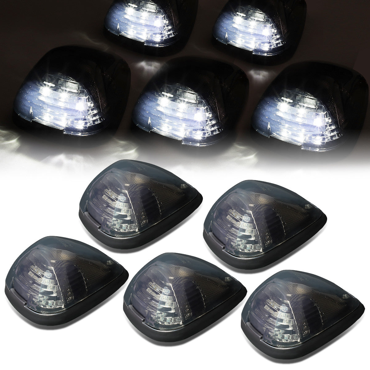 DNA Motoring, 99-16 Ford F250-F550 Super Duty 05-07 E150-E450 Smoked Lens Cab Roof Lights - White LED