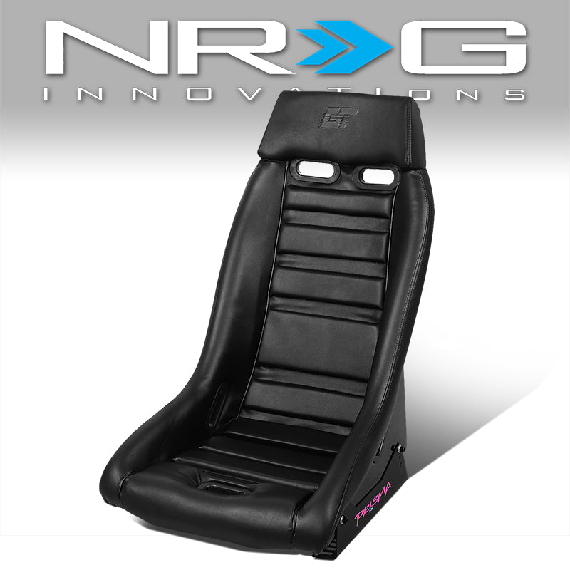 NRG Innovations, Black Fiberglass Leather Bucket Racing Seat - PRI-100BK-MIDNIGHT