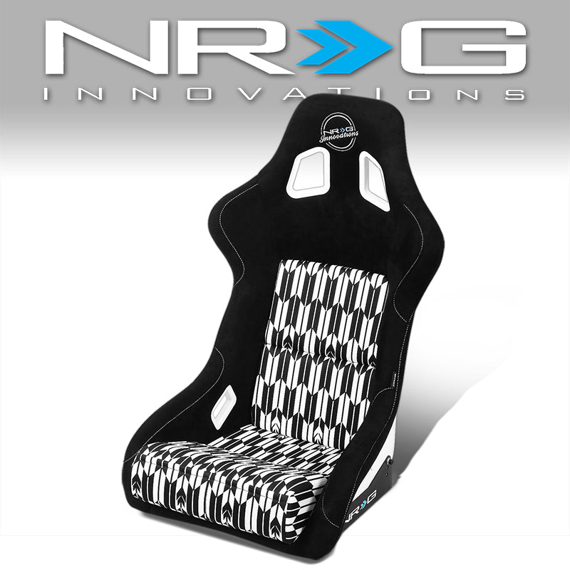 NRG Innovations, Black / White Fiberglass Vegan Satin Suede Bucket Racing Seat - FRP-302-YABA