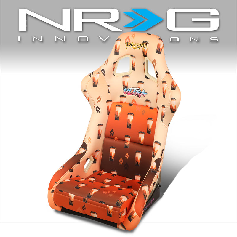 NRG Innovations, Brown Sugar Boba Vegan Satin Racing Seats w/Mount Bracket - FRP-302-BOBA