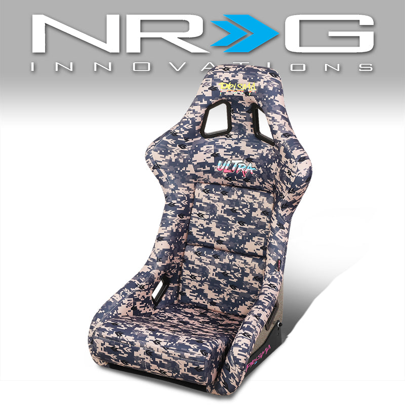 NRG Innovations, Grey Camo Fiberglass Vegan Satin Bucket Racing Seat - FRP-302-STORM