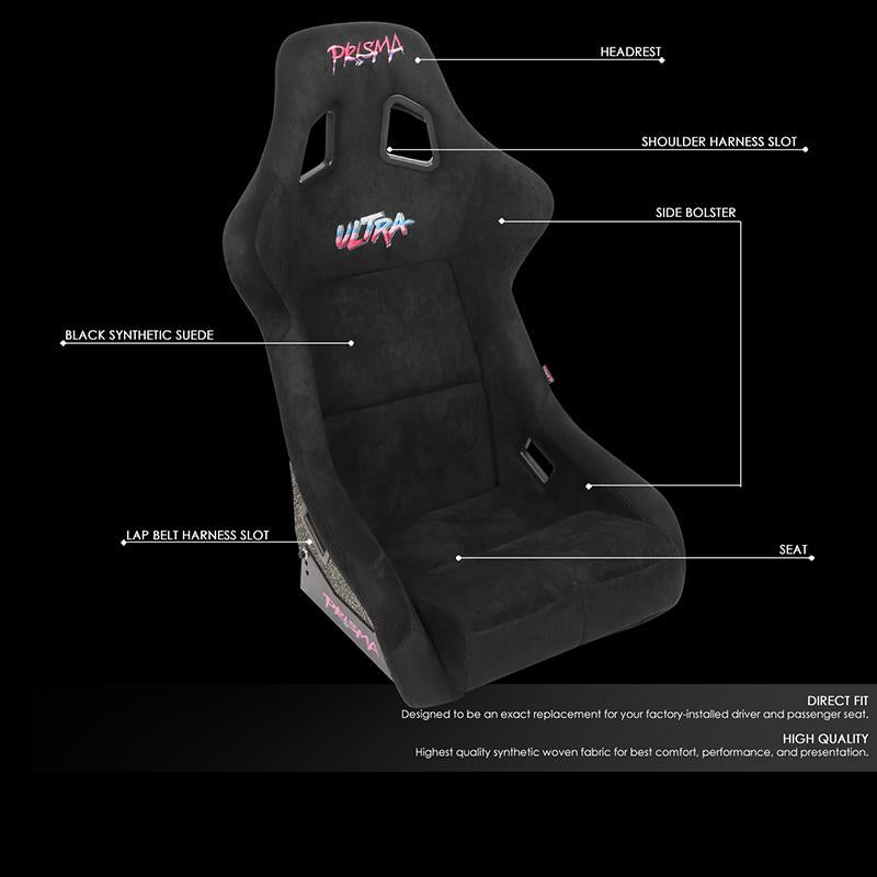 NRG Innovations, Large Size Black Alcantara Bucket Racing Seats - FRP-302BK-ULTRA